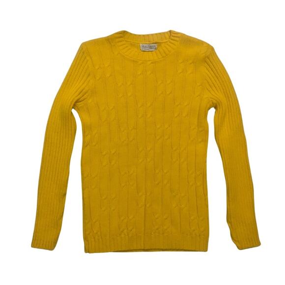 Pandora Yellow Cable Knit Crewneck Sweater Size Small Chunky Scoop Neck Ribbed - Picture 1 of 8